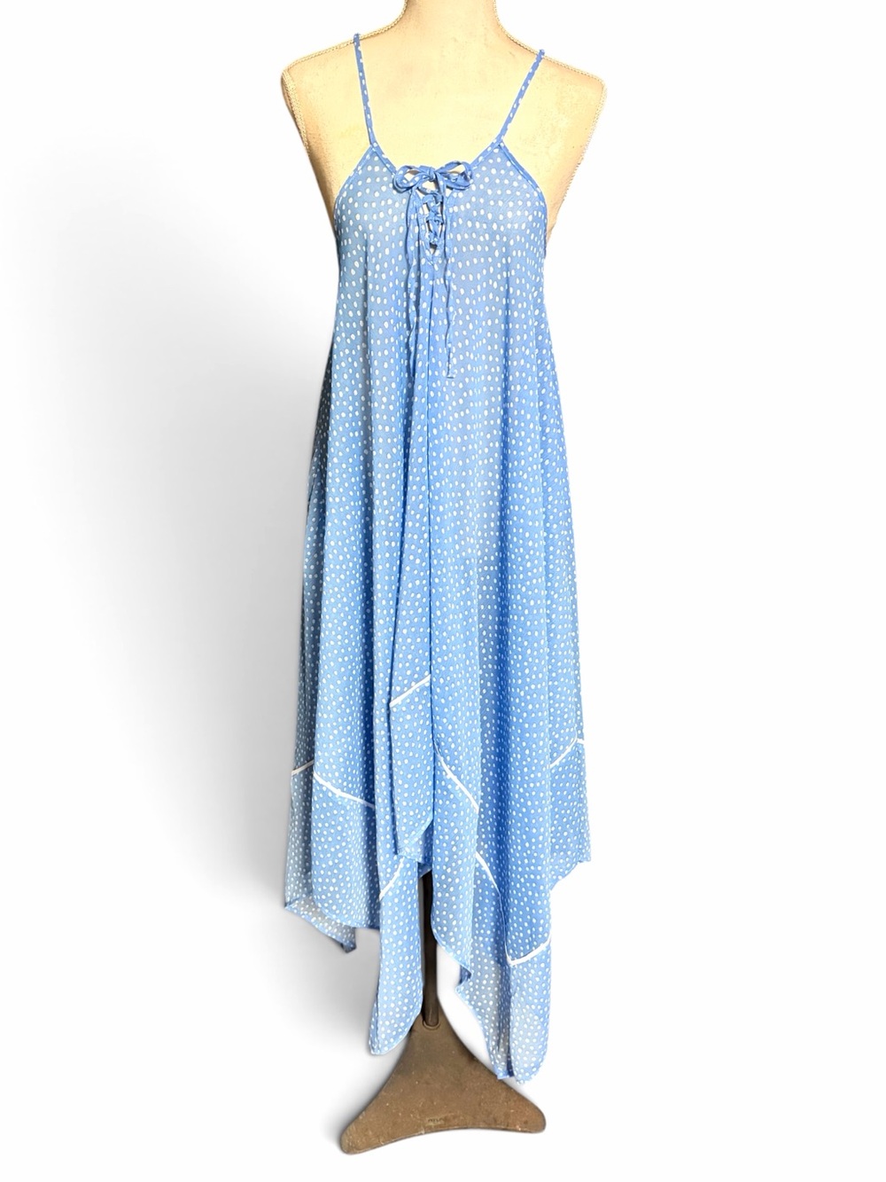 Jessica Simpson Blue Polka Dot Swim Cover Up Dress M Asymmetrical Hem